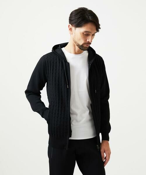 MICHEL KLEIN HOMME / ミッシェルクランオム ニット・セーター | 【セットアップ】ニットジップアップパーカー（ブラック）