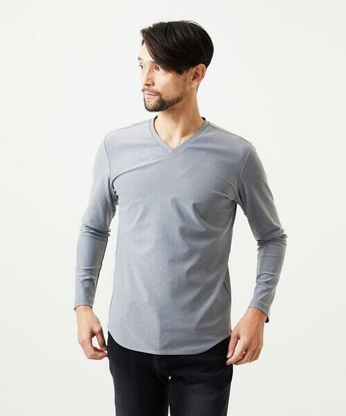 MICHEL KLEIN HOMME / ミッシェルクランオム カットソー | 《日本製》バイアスチェック柄Vネックカットソー(グレー)