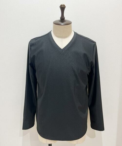 MICHEL KLEIN HOMME / ミッシェルクランオム カットソー | 《日本製》バイアスチェック柄Vネックカットソー（ブラック）