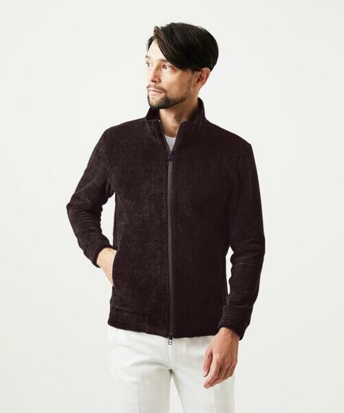 MICHEL KLEIN HOMME / ミッシェルクランオム カーディガン・ボレロ | スタンドカラーモールニットカーディガン(パープル)