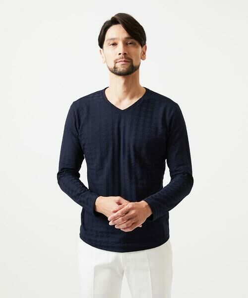 MICHEL KLEIN HOMME / ミッシェルクランオム カットソー | チドリ柄Vネックカットソー(ネイビー)