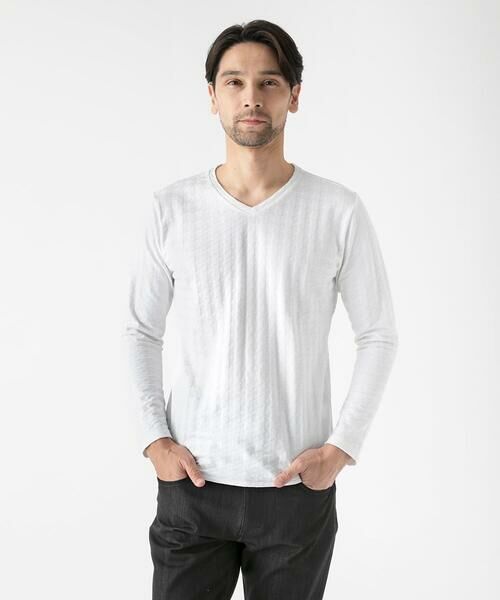 MICHEL KLEIN HOMME / ミッシェルクランオム カットソー | チドリ柄Vネックカットソー(ホワイト)