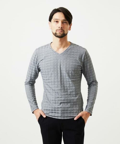 MICHEL KLEIN HOMME / ミッシェルクランオム カットソー | チドリ柄Vネックカットソー(ダークグレー)