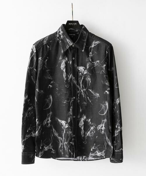 MICHEL KLEIN HOMME / ミッシェルクランオム シャツ・ブラウス | スモーク柄長袖シャツ（ブラック）