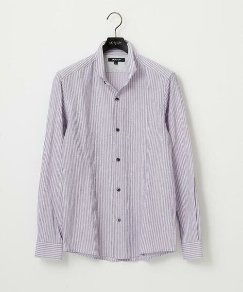 MICHEL KLEIN HOMME / ミッシェルクランオム シャツ・ブラウス | ジャージストライプ長袖シャツ（ラベンダー）