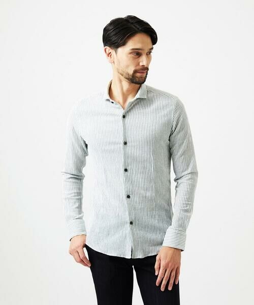 MICHEL KLEIN HOMME / ミッシェルクランオム シャツ・ブラウス | ジャージストライプ長袖シャツ（ホワイト）