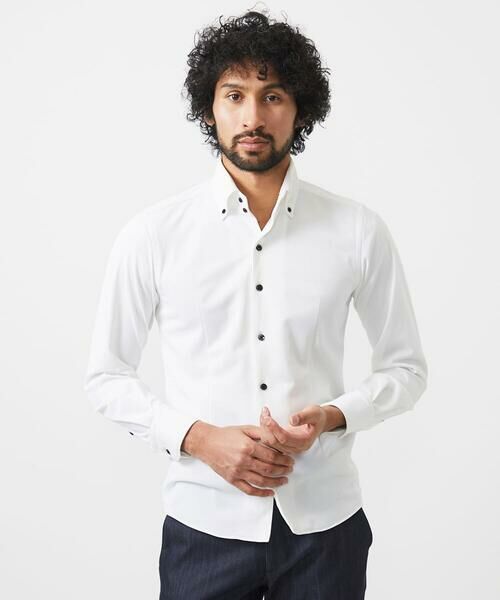 MICHEL KLEIN HOMME / ミッシェルクランオム シャツ・ブラウス | 《日本製》ボタンダウン長袖シャツ（ホワイト）