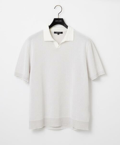 MICHEL KLEIN HOMME / ミッシェルクランオム ニット・セーター | 《日本製》見附ニット半袖ポロシャツ（アイボリー）
