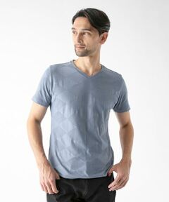 アーガイル柄Vネック半袖カットソー