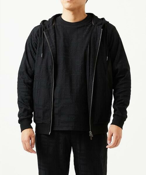 MICHEL KLEIN HOMME / ミッシェルクランオム パーカー | 【セットアップ】ジャカードジップアップパーカー(ブラック)
