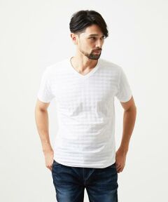 MICHEL KLEIN HOMME / ミッシェルクランオム カットソー | 《日本製》千鳥リンクスVネック半袖カットソー