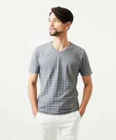 MICHEL KLEIN HOMME / ミッシェルクランオム カットソー | 《日本製》千鳥リンクスVネック半袖カットソー