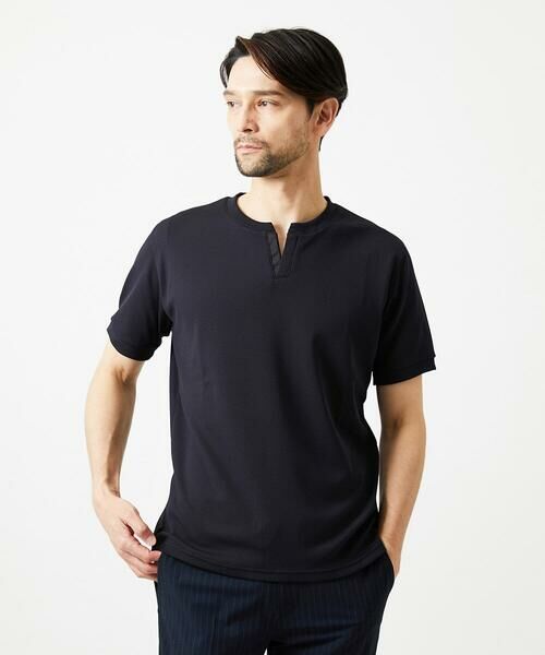 MICHEL KLEIN HOMME / ミッシェルクランオム カットソー | 《日本製》キーネック半袖カットソー（ブラック）