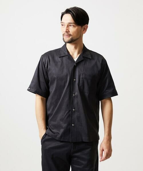 MICHEL KLEIN HOMME / ミッシェルクランオム シャツ・ブラウス | 【セットアップ】スエード半袖シャツ（ブラック）