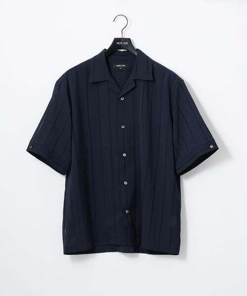 MICHEL KLEIN HOMME / ミッシェルクランオム シャツ・ブラウス | ストライプリラックス半袖シャツ（ネイビー）