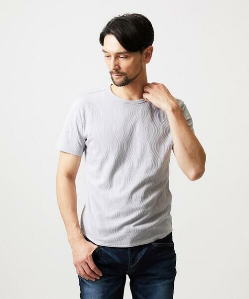 MICHEL KLEIN HOMME / ミッシェルクランオム カットソー | 《日本製》スモーク柄クルーネック半袖カットソー（ライトグレー）