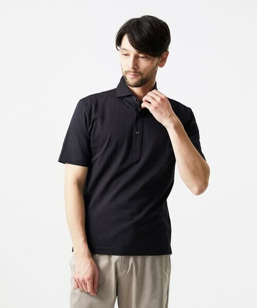 MICHEL KLEIN HOMME / ミッシェルクランオム カットソー | サッカージャージ半袖ポロシャツ（ブラック）