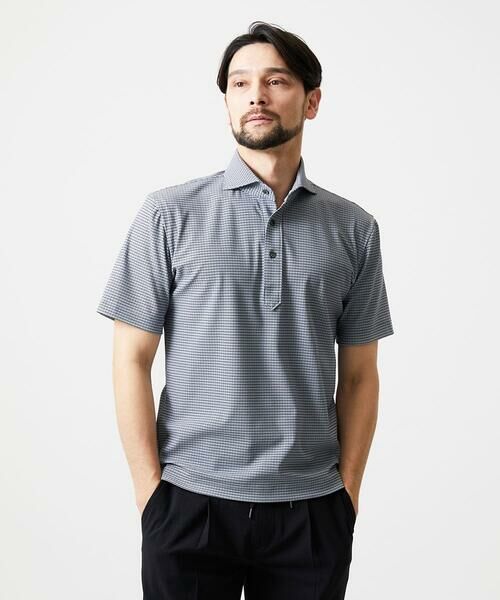 MICHEL KLEIN HOMME / ミッシェルクランオム カットソー | 《日本製》チドリ柄半袖ポロシャツ(ダークグレー)