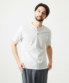 MICHEL KLEIN HOMME / ミッシェルクランオム カットソー | 《日本製》ブロックヘンリーネック半袖カットソー