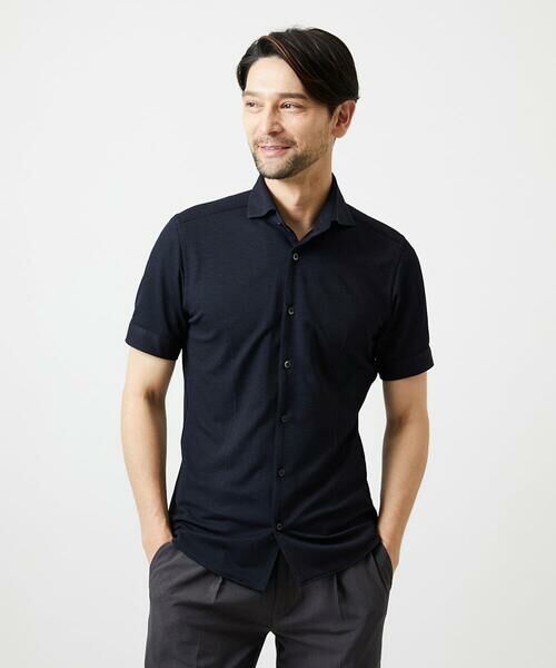 MICHEL KLEIN HOMME / ミッシェルクランオム シャツ・ブラウス | 《日本製》チドリ柄半袖シャツ(ネイビー)