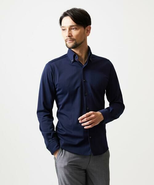 MICHEL KLEIN HOMME / ミッシェルクランオム シャツ・ブラウス | 《日本製》ボタンダウン長袖シャツ(ネイビー)