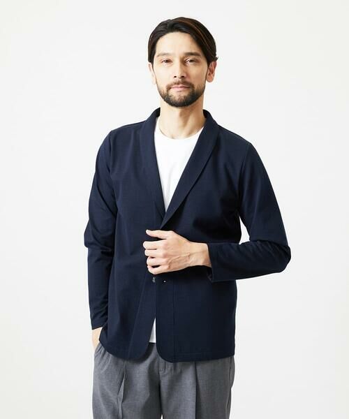 MICHEL KLEIN HOMME / ミッシェルクランオム カーディガン・ボレロ | 《日本製》ブロックショールカラーカーディガン(ネイビー)
