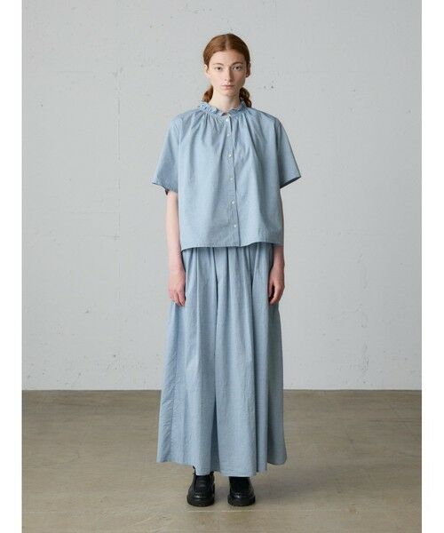 MidiUmi / ミディウミ ミニ・ひざ丈スカート | MidiUmi シャンブレーギャザースカート（ブルー(color30)）