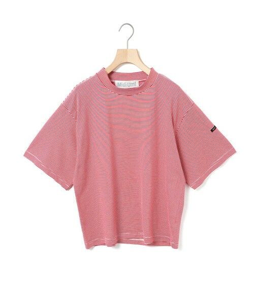 MidiUmi / ミディウミ Tシャツ | MidiUmi モックネックボーダーワイドTシャツ（オフホワイト×レッド(color42)）