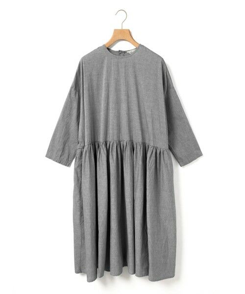 MidiUmi / ミディウミ ロング・マキシ丈ワンピース | MidiUmi シャンブレーギャザーワンピース（ブラック(color99)）