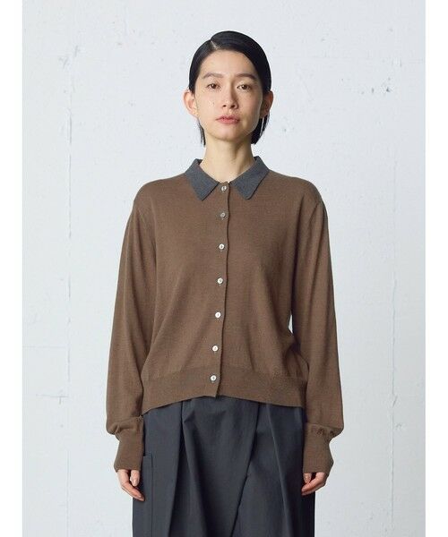 MidiUmi / ミディウミ カーディガン・ボレロ | MidiUmi バイカラーポロカーディガン（ブラウン×チャコールグレー(color44)）