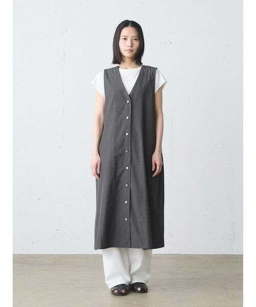 MidiUmi / ミディウミ ロング・マキシ丈ワンピース | MidiUmi Vネックロングジレワンピース（チャコールグレー(color92)）
