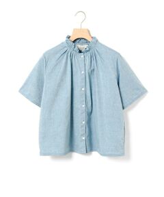 MidiUmi シャンブレーフリルシャツ