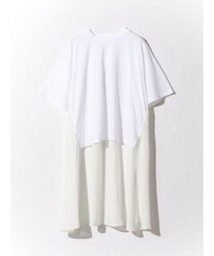 MIDIUMISOLID for Ladies 異素材コンビシアーバックロングTシャツ