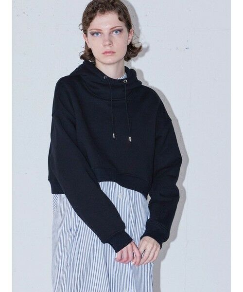 MIDIUMISOLID / ミディウミソリッド カットソー | MIDIUMISOLID for Ladies フード付きショートプルオーバー（ブラック(color99)）