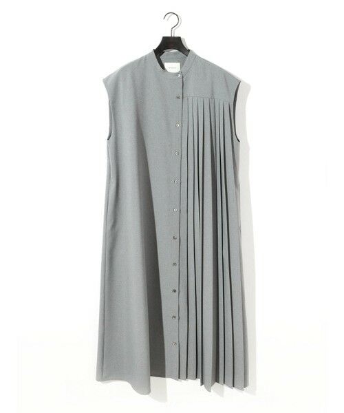MIDIUMISOLID / ミディウミソリッド ミニ丈・ひざ丈ワンピース | MIDIUMISOLID for Ladies アシンメトリープリーツノースリーブワンピース(ライトグレー(color90))