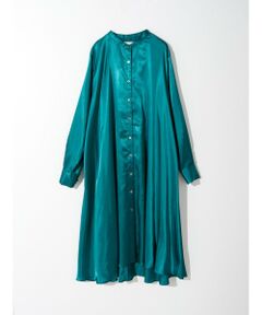 MIDIUMISOLID / ミディウミソリッド ミニ丈・ひざ丈ワンピース | MIDIUMISOLID for Ladies スタンドカラーサテンフレアシャツワンピース