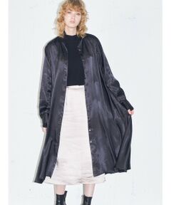 MIDIUMISOLID / ミディウミソリッド ミニ丈・ひざ丈ワンピース | MIDIUMISOLID for Ladies スタンドカラーサテンフレアシャツワンピース