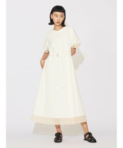 MIDIUMISOLID / ミディウミソリッド ロング・マキシ丈ワンピース | MIDIUMISOLID for Ladies ベルト付きシアーコンビワンピース