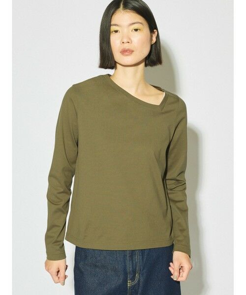 MIDIUMISOLID/ミディウミソリッド MIDIUMISOLID for Ladies アシンメトリーネックプルオーバー カーキ(color24) FREE MIDIUMISOLID/ミディウミソリッド MIDIUMISOLID for Ladies アシンメトリーネックプルオーバー カーキ(color24) FREE