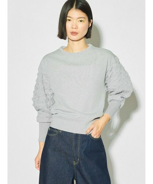 MIDIUMISOLID/ミディウミソリッド MIDIUMISOLID for Ladies パフスリーブジャカードプルオーバー サックス(color30) FREE MIDIUMISOLID/ミディウミソリッド MIDIUMISOLID for Ladies パフスリーブジャカードプルオーバー サックス(color30) FREE