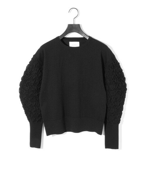 MIDIUMISOLID/ミディウミソリッド MIDIUMISOLID for Ladies パフスリーブジャカードプルオーバー ブラック(color99) FREE MIDIUMISOLID/ミディウミソリッド MIDIUMISOLID for Ladies パフスリーブジャカードプルオーバー ブラック(color99) FREE