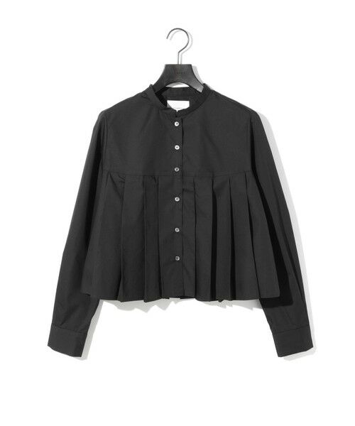 MIDIUMISOLID/ミディウミソリッド MIDIUMISOLID for Ladies スタンドカラープリーツシャツ ブラック(color99) FREE MIDIUMISOLID/ミディウミソリッド MIDIUMISOLID for Ladies スタンドカラープリーツシャツ ブラック(color99) FREE