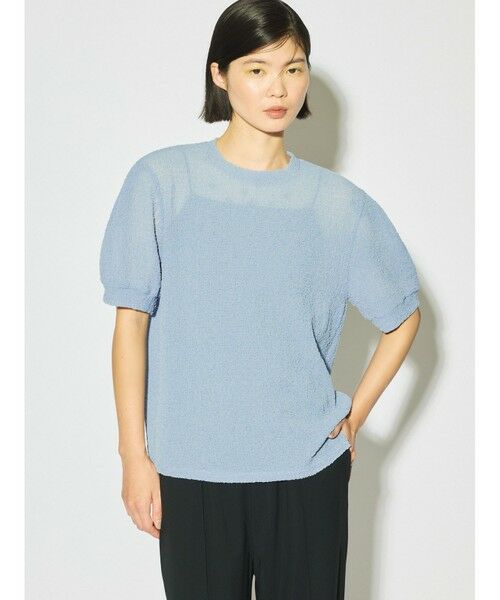 MIDIUMISOLID/ミディウミソリッド MIDIUMISOLID for Ladies シアークルーネックパフスリーブプルオーバー サックス(color30) FREE MIDIUMISOLID/ミディウミソリッド MIDIUMISOLID for Ladies シアークルーネックパフスリーブプルオーバー サックス(color30) FREE