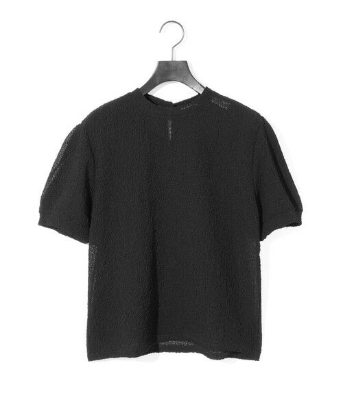 MIDIUMISOLID/ミディウミソリッド MIDIUMISOLID for Ladies シアークルーネックパフスリーブプルオーバー ブラック(color99) FREE MIDIUMISOLID/ミディウミソリッド MIDIUMISOLID for Ladies シアークルーネックパフスリーブプルオーバー ブラック(color99) FREE
