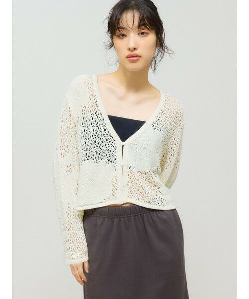 MIDIUMISOLID/ミディウミソリッド MIDIUMISOLID for Ladies レースメッシュカーディガン オフホワイト(color11) FREE MIDIUMISOLID/ミディウミソリッド MIDIUMISOLID for Ladies レースメッシュカーディガン オフホワイト(color11) FREE