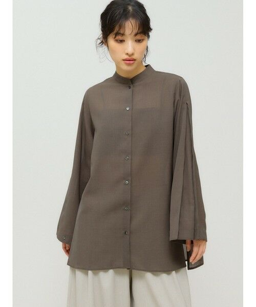 MIDIUMISOLID / ミディウミソリッド シャツ・ブラウス | MIDIUMISOLID for Ladies フレアスリーブシアーシャツ(ブラウン(color44))