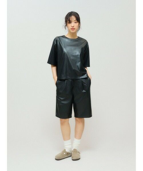 MIDIUMISOLID/ミディウミソリッド MIDIUMISOLID for Ladies シンセティックレザーショートパンツ ブラック(color99) SIZE 36 MIDIUMISOLID/ミディウミソリッド MIDIUMISOLID for Ladies シンセティックレザーショートパンツ ブラック(color99) SIZE 36