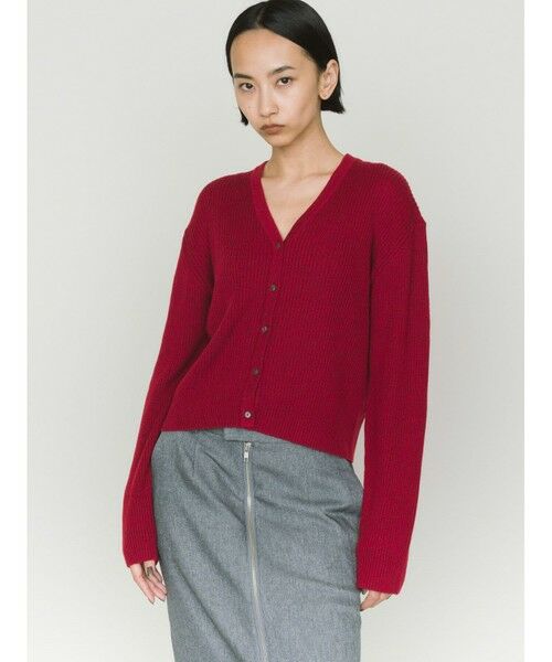 MIDIUMISOLID/ミディウミソリッド MIDIUMISOLID for Ladies Vネックリブカーディガン レッド(color42) FREE MIDIUMISOLID/ミディウミソリッド MIDIUMISOLID for Ladies Vネックリブカーディガン レッド(color42) FREE