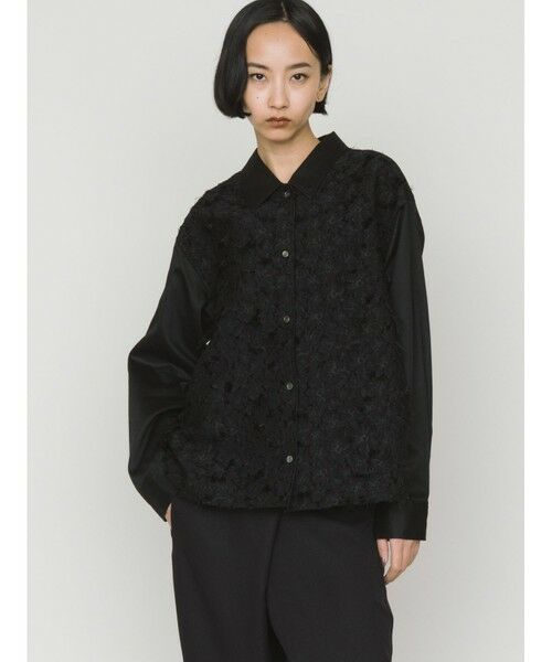 MIDIUMISOLID / ミディウミソリッド シャツ・ブラウス | MIDIUMISOLID for Ladies フロントジャカードシャツ（ブラック(color99)）
