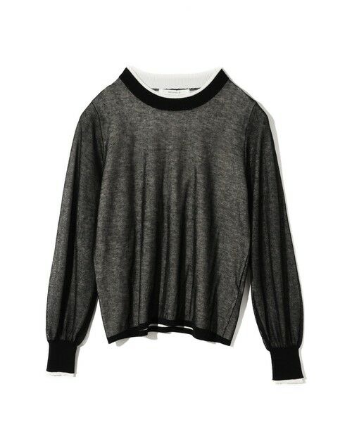 MIDIUMISOLID / ミディウミソリッド カットソー | MIDIUMISOLID for Ladies シアーレイヤードクルーネックプルオーバー（ブラック×オフホワイト(color99)）